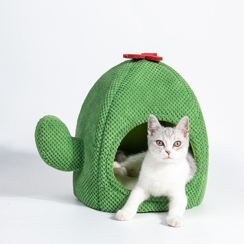Cactus Cat Bed Warm Enclosed Kitten And Dog Nest Deep Sleep Comfort Mat Pets Tent Cozy Cave Indoor Pet Supplie